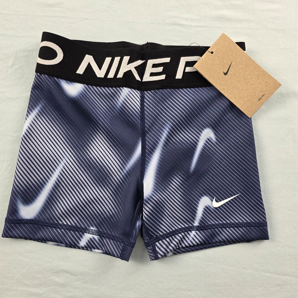 New WT Kids  Nike Pro Training Shorts Size Small Blue W/  White Swoosh  All Over